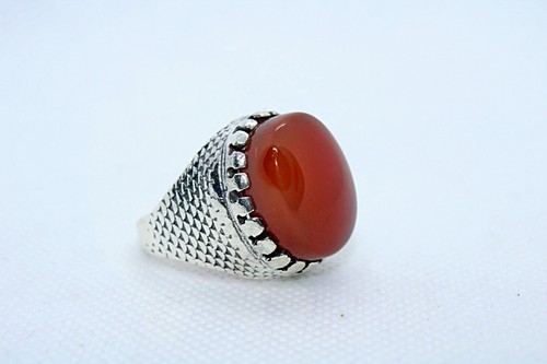 HANDMADE YEMENI KABDI Agate Stone Men RING Sterling Silver 925 Handmade Men Ring
