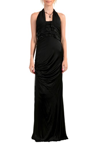 Abito da sera senza maniche Versace donna nero profondo collo a V US XS IT 38