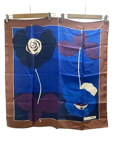 Christian Dior scarf 75cm 29″ square silk flower blue