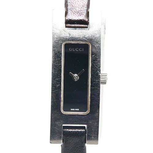 Gucci Orologio 3900L Quarzo Quadrante Nero Acciaio Inox Pelle Donna... GZl17m9d