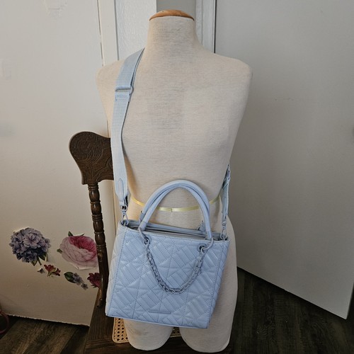 ALDO Faux Leather Quilted Tote Purse Crossbody Women Light Blue BNWOT