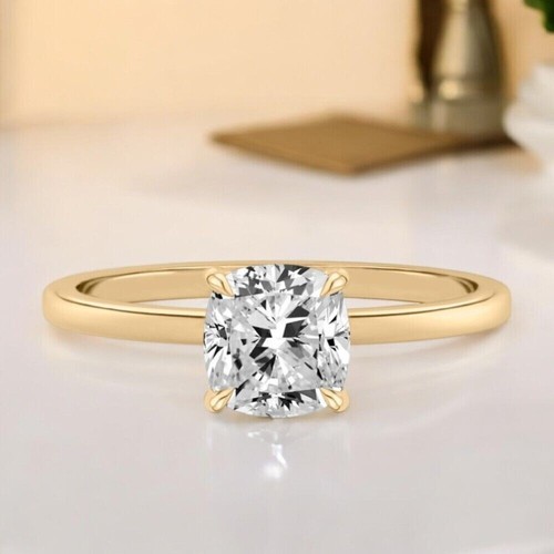 EFVS Ring For Mother In 14k Yellow Gold 1.20CT Lab Grown CVD Cushion Cut Diamond