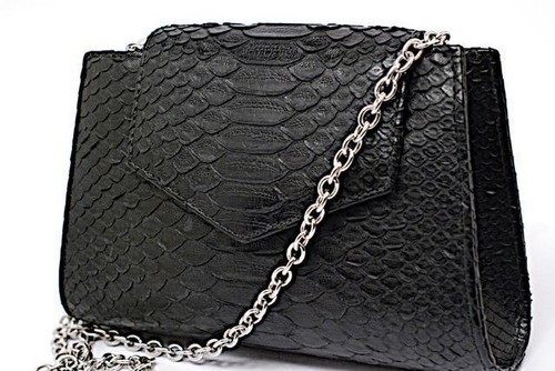 ADRIANA CASTRO Matt Black 100% Python Clutch Handbag Silver Chain   NWT   5"x7.5