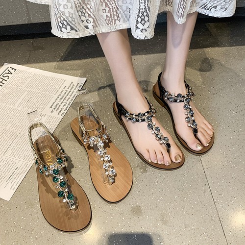 TKEES Sandali donna infradito piatti traspiranti fascia elastica punta strass