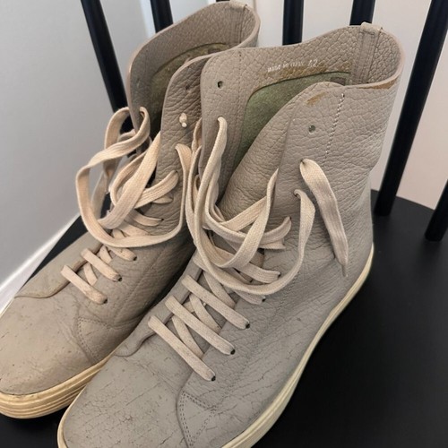 RICK OWENS (DRKSHDW) Rick Owens Mastodon Cracked Leather High Top Sneakers Grey EU 42 (9D US)