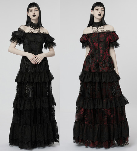 NEW Punk Rave Rock Gothic Queen Gorgeous Palace Black or Red Lace Dress Q 613