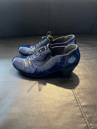 Scarpe stringate Rieker Derby Court tacco blu vernice pelle donna UK 4
