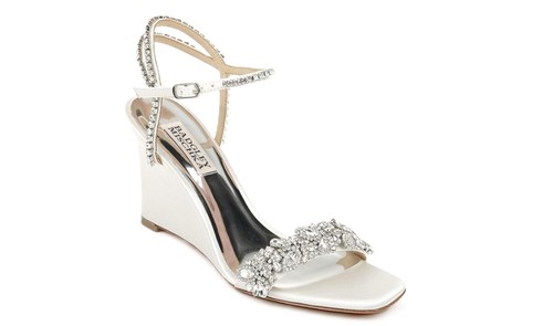 Sandali Badgley Mischka Jenna Cristallo Abbelliti Zeppeggio Sera  Rasato Bianco