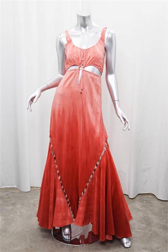 Abito lungo GIVENCHY donna arancione corallo senza maniche ritagliato conchiglia lunghezza intera 38