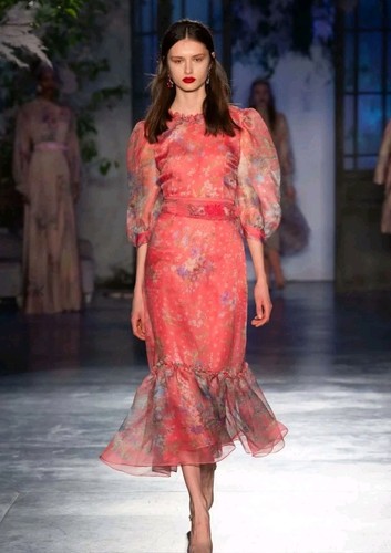 Luisa Beccaria 2019 Runway Pink Floral Organza Maxi Gown Dress IT 38 XS 0 2
