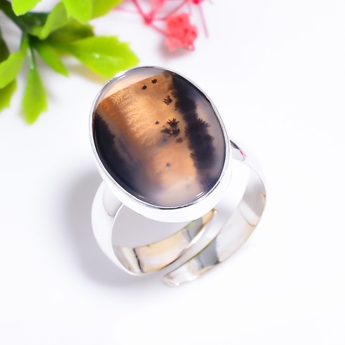 Montana Agate Gemstone Handmade Jewelry.925 Silver Ring Adjustable GSR 9627