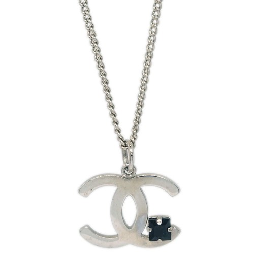 Chanel CC Chain Necklace Pendant Rhinestone Silver 05P 194973