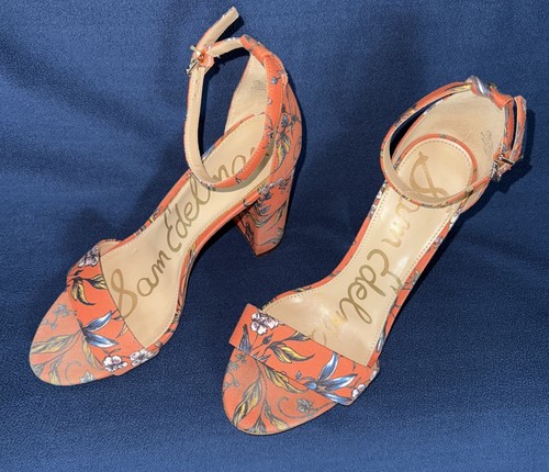 Sandali Sam Edelman YARO tacco punta aperta cinturino alla caviglia misura 7 5 arancione stampa floreale