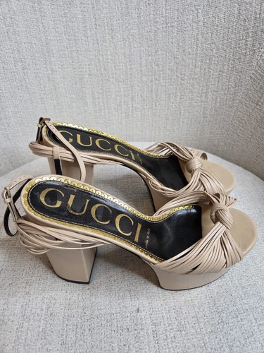 Gucci Knot Tie Open Toe Platform Heels Size 7.5