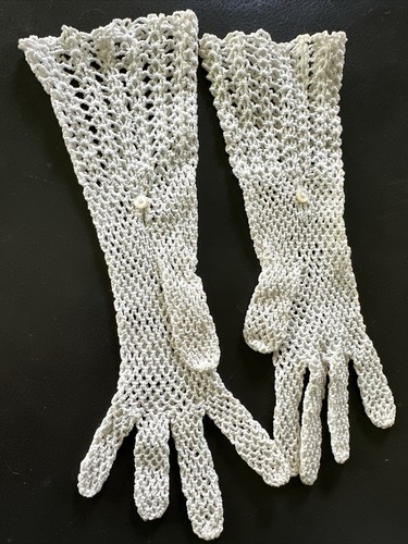 OFF WHITE Abito da sposa vintage avorio bianco all'uncinetto all'uncinetto costume piccoli guanti