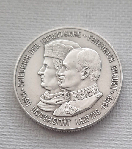 GERMAN EMPIRE SAXONY ALBERTINE 2 MARK SILVER 500TH LEIPZIG UNIVERSITY 1909