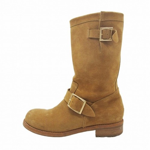 Stivali da ingegnere Jimmy Choo BIKER lunghezza media pelle scamosciata logo placca cintura usati 23