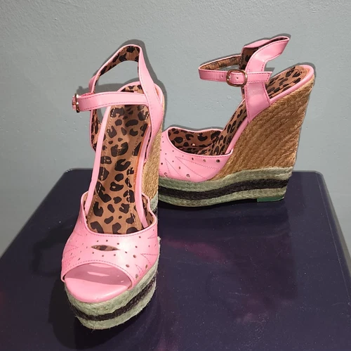 Jessica Simpson zeppa donna anguria punta aperta cinturino alla caviglia rosa taglia 7 5