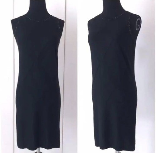 Abito CHANEL sportivo donna al ginocchio senza maniche in maglia nero logo autentico