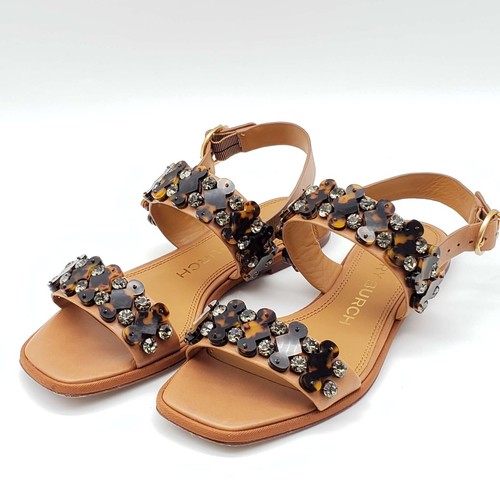 100% autentico sandalo in pelle marrone Tory Burch