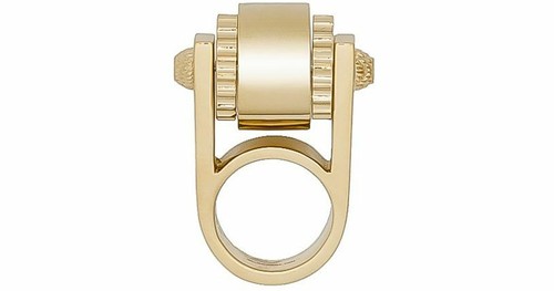 Anello Balenciaga Tono Oro Metallo Ferramenta Ingranaggio Cilindro Misura Grande 6 Nuovo