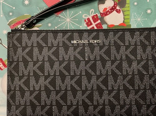$128 New Michael Kors Jet Set Large Zip Clutch Wristlet Black G Gift Set