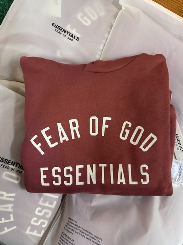 Fear Of God Essentials Hoodie Kids Boys FW24 Size 14 16 ”Crimson” Authentic