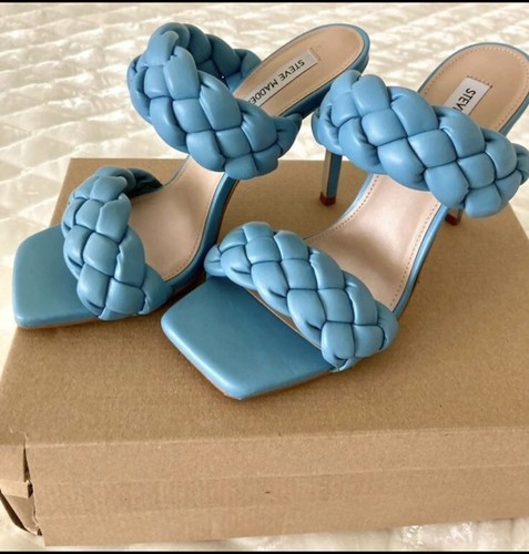Steve Madden sandalo donna Kenley tacco intrecciato blu mare bambino leggero nuovo 9