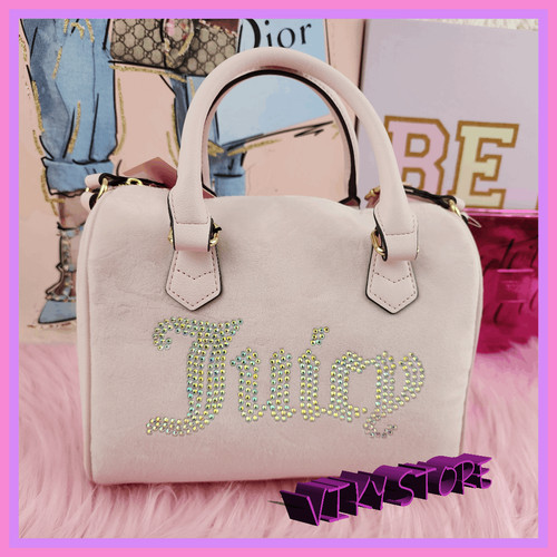 Borsa a tracolla Juicy Couture rosa velluto nuova con etichette strass e logo iconico!