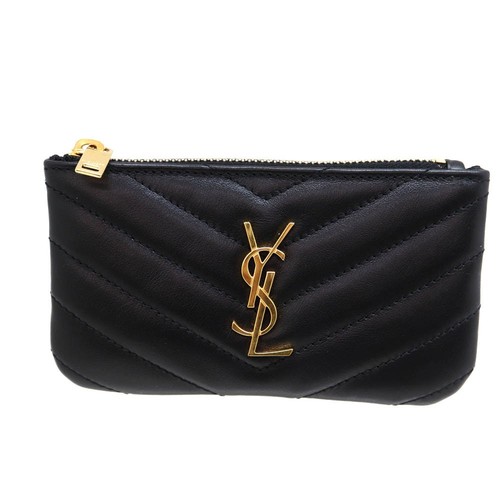 Saint Laurent Women Wallet 438386 Coin Case With Key Ring Leather Black U Lim