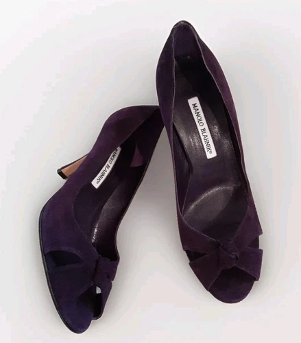 MANOLO BLAHNIK "Raisen 822"(Deep Purple) Suede Peeptoe Pumps NWOB Sz 38.5  8.5