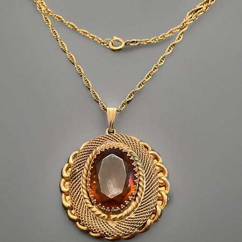 MICHAEL KORS Collana vintage MCM con ciondolo in vetro color ambra tono oro