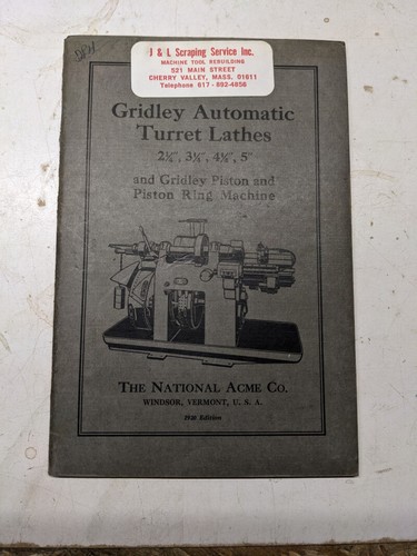 NATIONAL ACME SERVICE REPAIR PARTS LIST MANUAL GRIDLEY AUTOMATIC LATHES RING