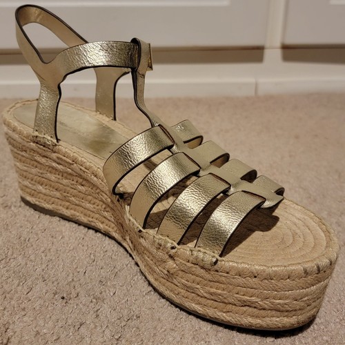 Sandali da pescatore zeppa Tory Burch scintilla oro taglia 11
