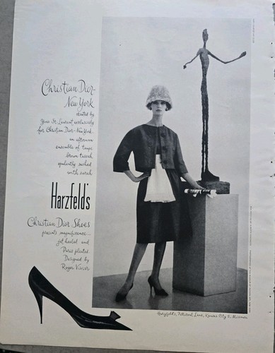 Abito donna Christian Dior New York 1960 giacca scarpe Harzfeld's vintage ad