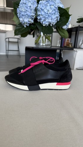 BALENCIAGA (TRIPLE S  RUNNER) Balenciaga Black Pink Leather Suede and Mesh Race Runner Sneakers Size 38