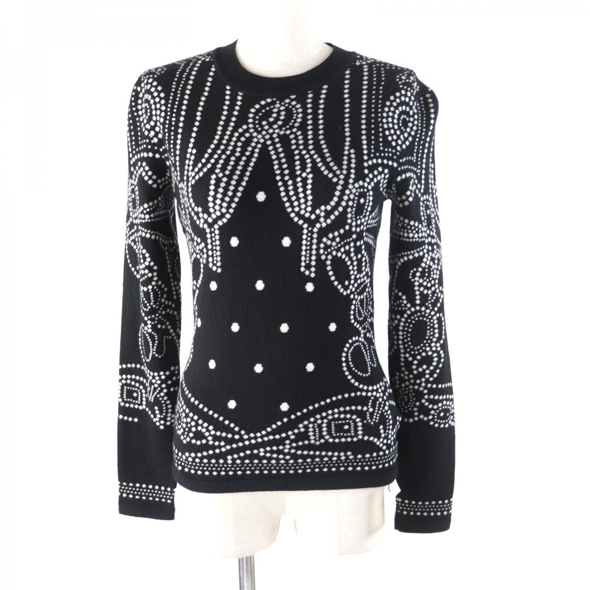 HERMES knit 3E2642D8 Main: 63% cashmere  Main: 35% cotton  Main: 2% nylon  Part: 100% rayon Black White BRIDES de GALA Ceremony Bridle Women 36 Used Authentic