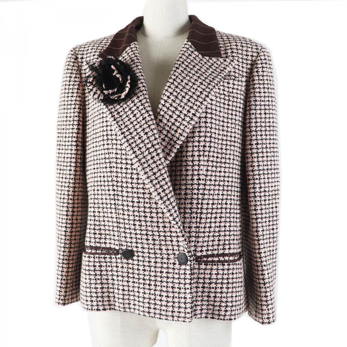 CHANEL Jacket P19033 02P Outer: 100% cotton  Part: 98% rayon  Part: 2% polyester  Lining: 100% silk pink black white Women 42 Used Authentic