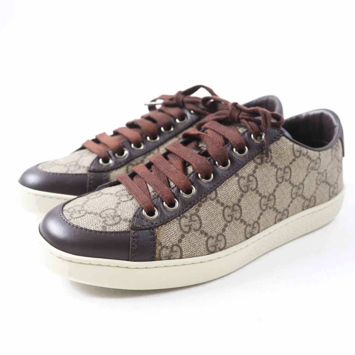 GUCCI Low cut sneakers 323793 leather Beige x brown 36.5