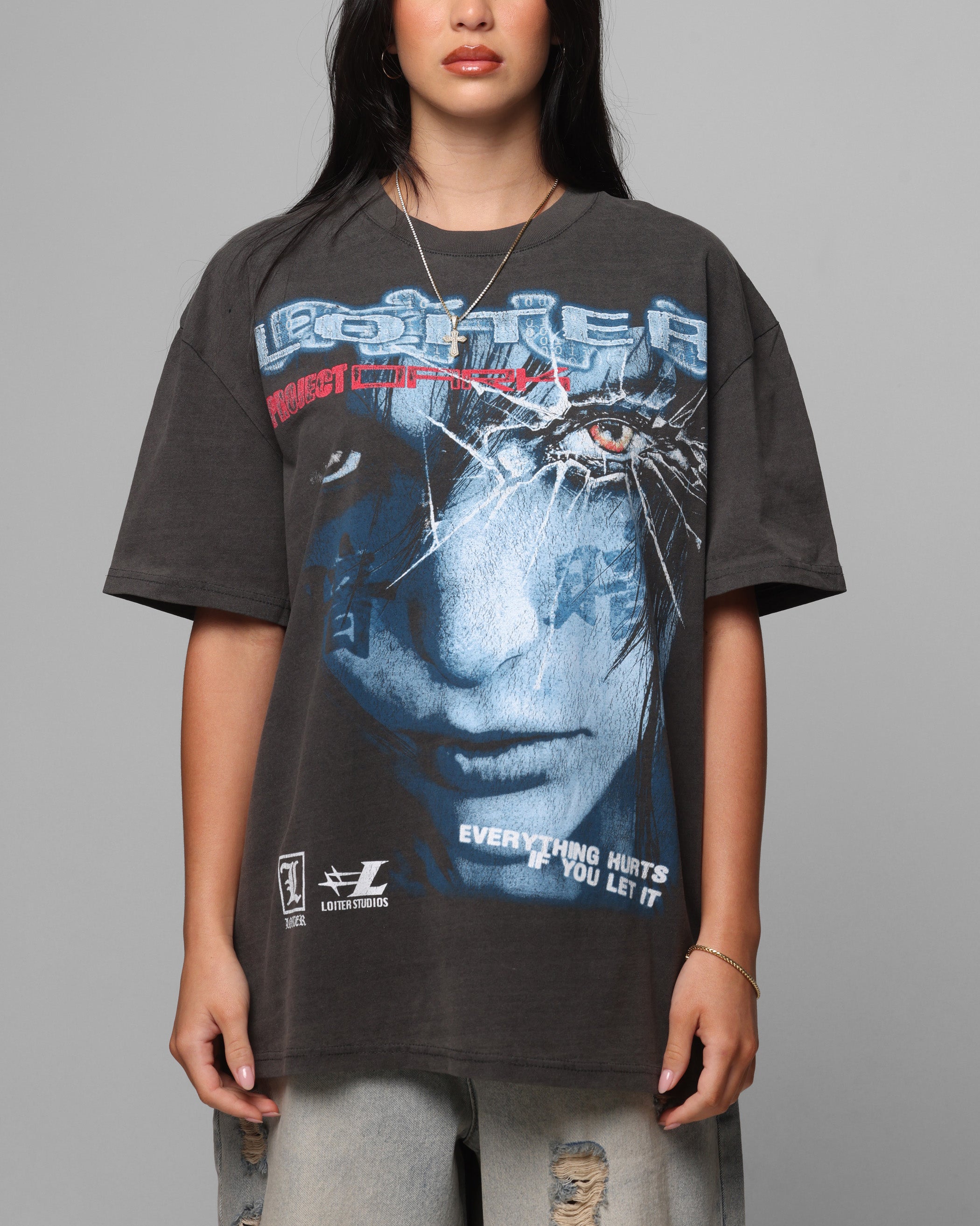 Loiter Project Dark Vintage T Shirt Black Wash