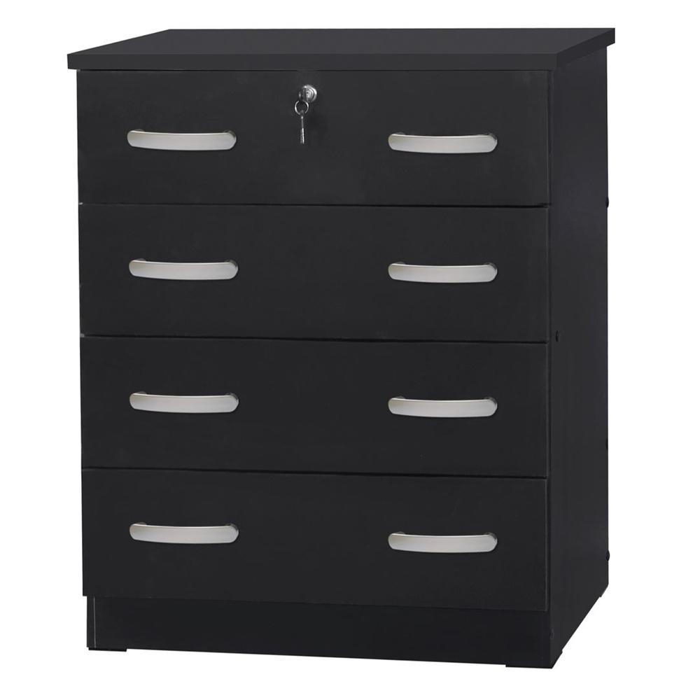 2736 Better Home Products Cindy 4 Drawer Chest Wooden Dresser with Lock in Black