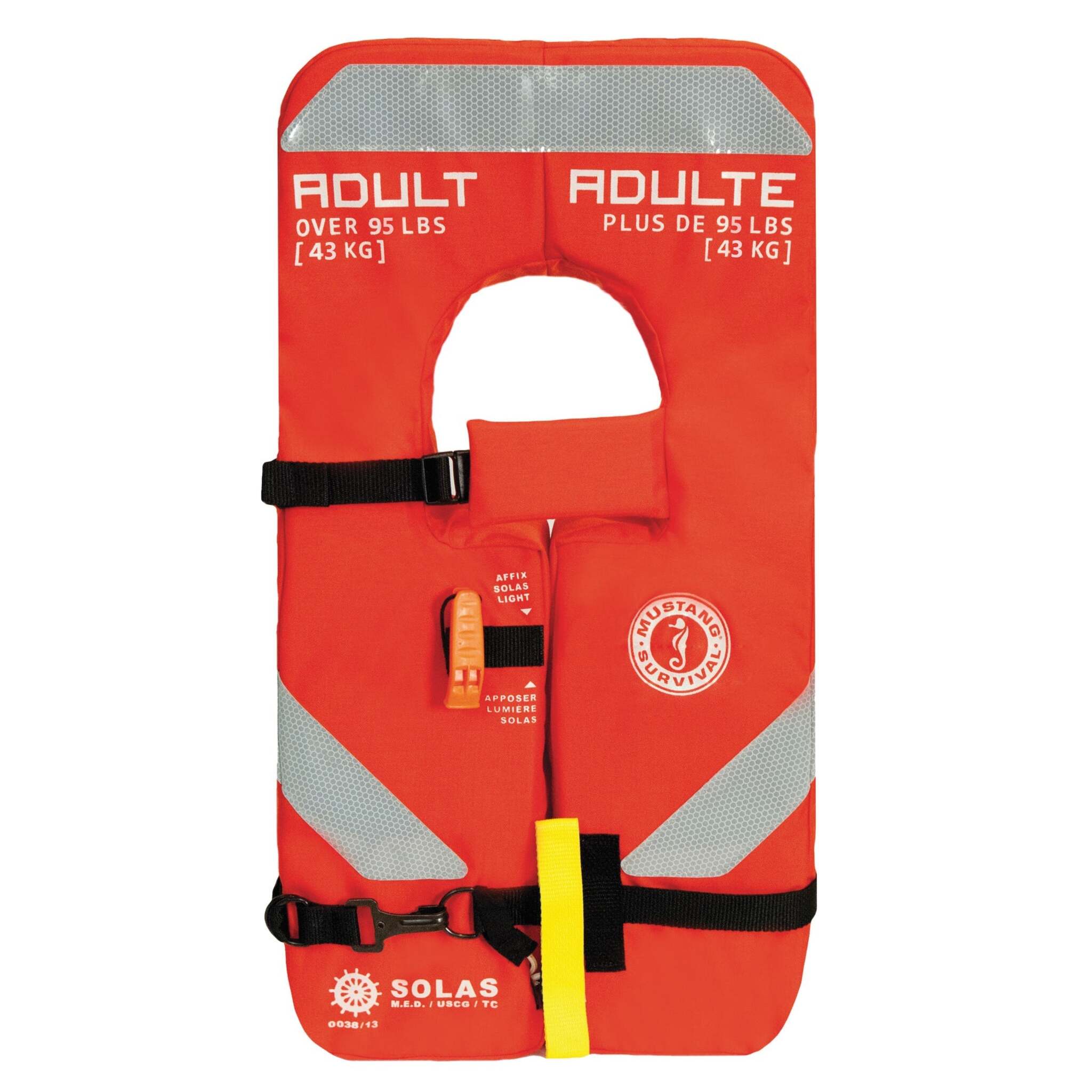 Mustang Survival SOLAS Type 1 Adult Life Jacket   Multi Standard Approval, Reflective Tape, Whistle, Lifting Loop, High Visibility Universal Fit
