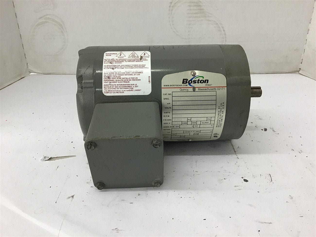 BME BEARINGS AND SURPLUS Boston ACUT B .17 HP AC Motor 208 230/460 Volts 1800 Rpm 42CZ Frame