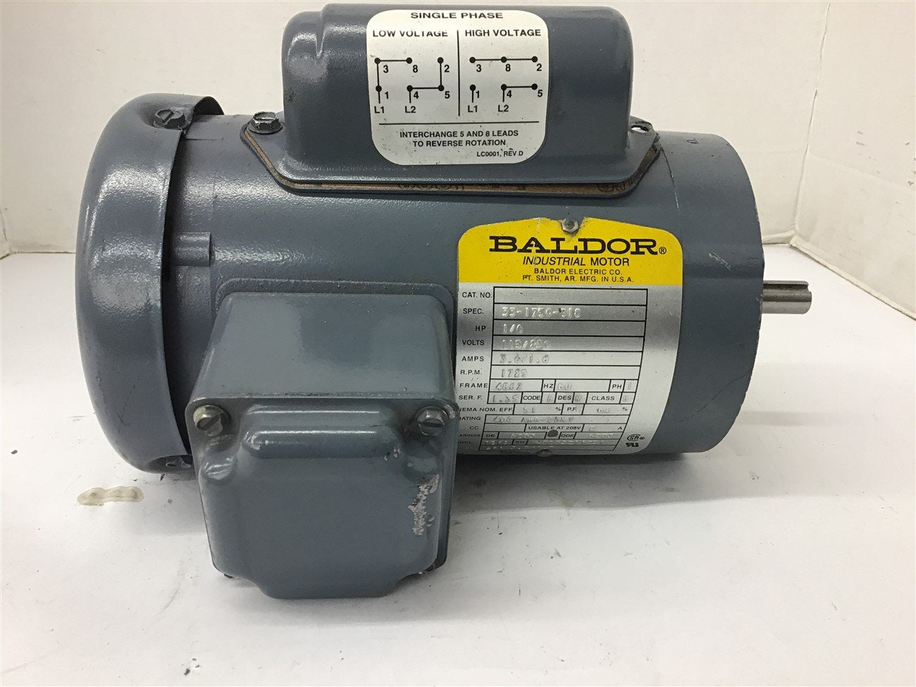 BME BEARINGS AND SURPLUS Baldor 33 1750 918 1/6 HP AC Motor 115/230 Volts 1800 Rpm 4P 48CZ Frame