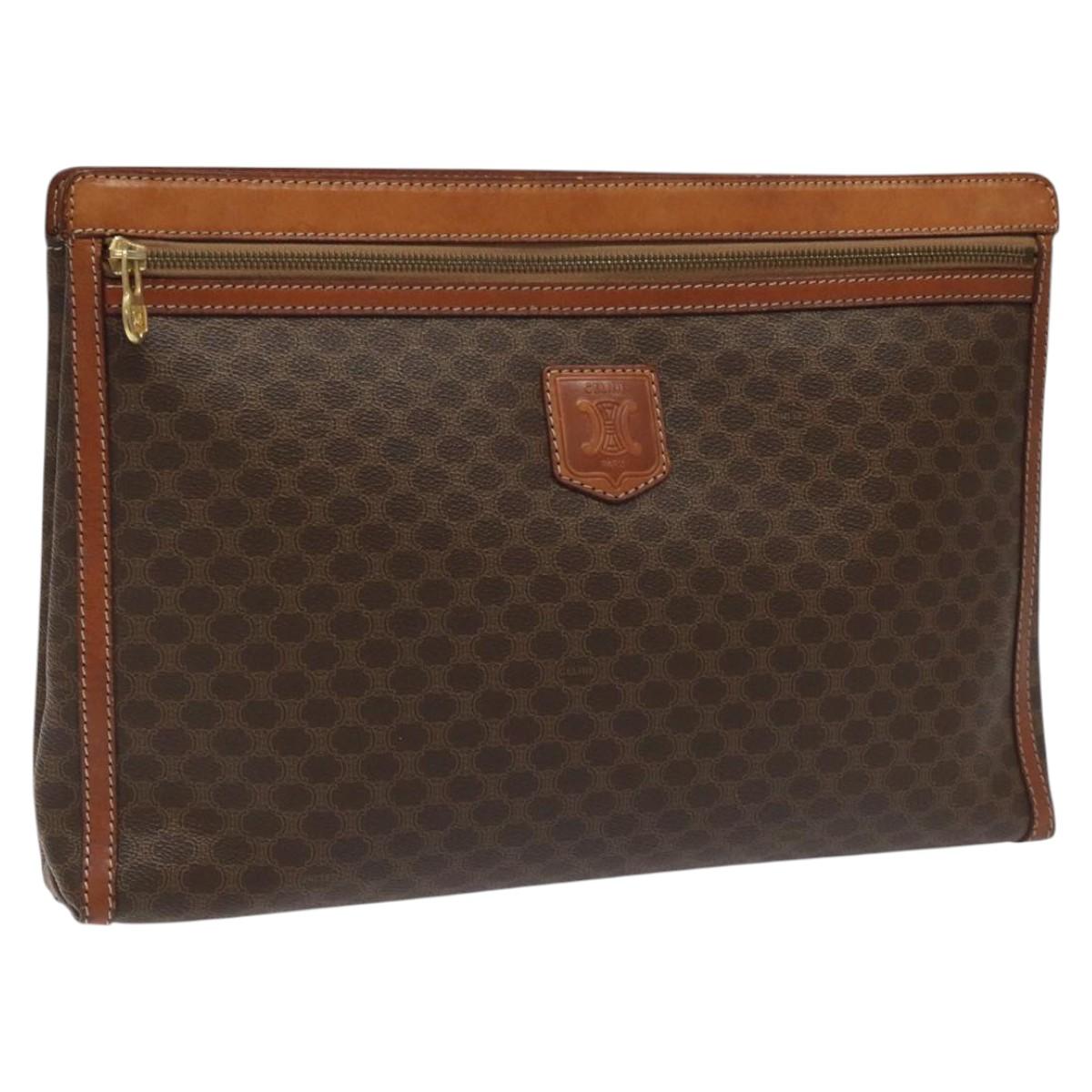 CELINE Macadam Canvas Clutch Bag PVC Leather Brown Auth 115959