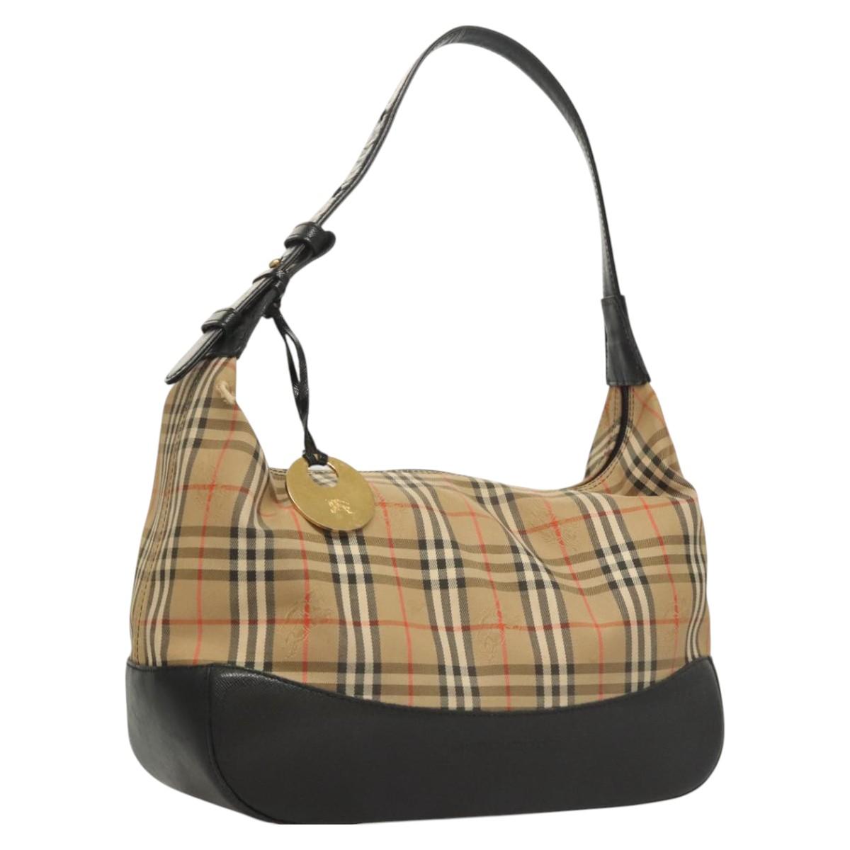 BURBERRY Nova Check Shoulder Bag Canvas Beige Auth 123734