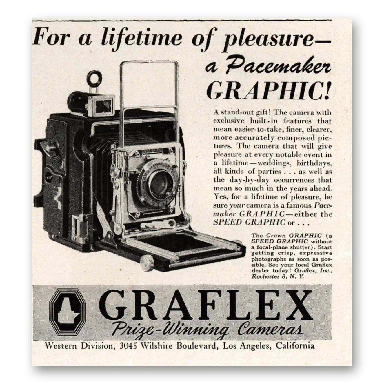 RELICPAPER 1948 Graflex Cameras Print Ad   Pacemaker Graphic