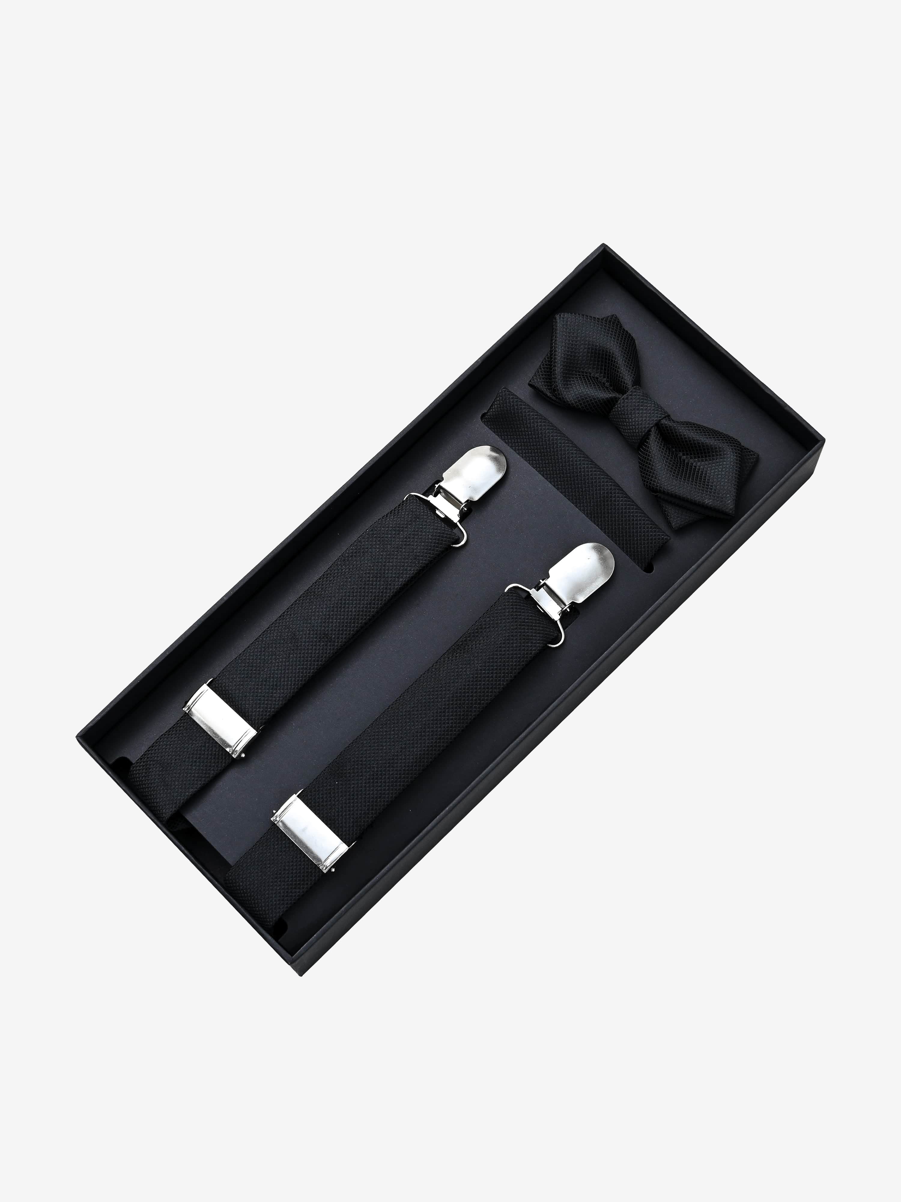 MOUSTACHE Black Textured Suspenders Set
