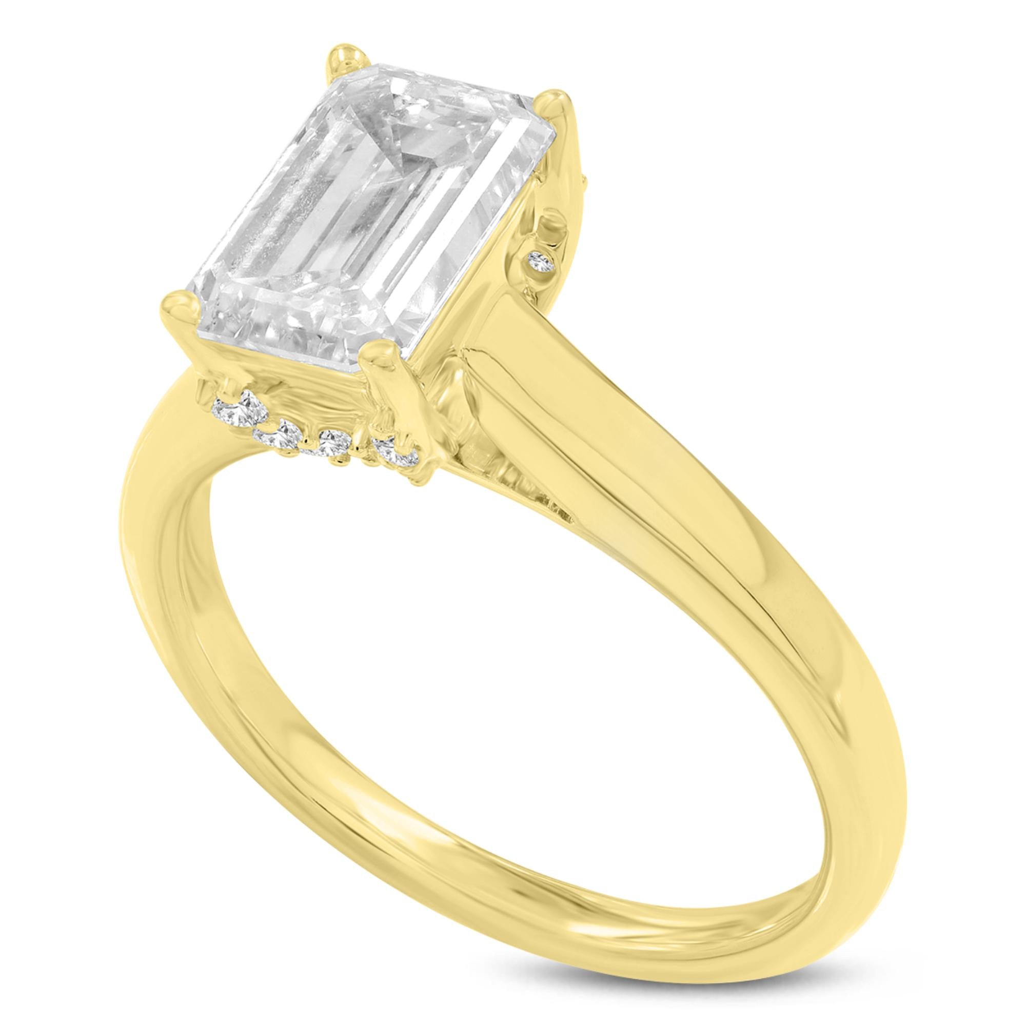 3939 Narine 14K Yellow Gold Emerald Cut Lab Grown Diamond Hidden Halo Engagement Ring   2.20 Ct