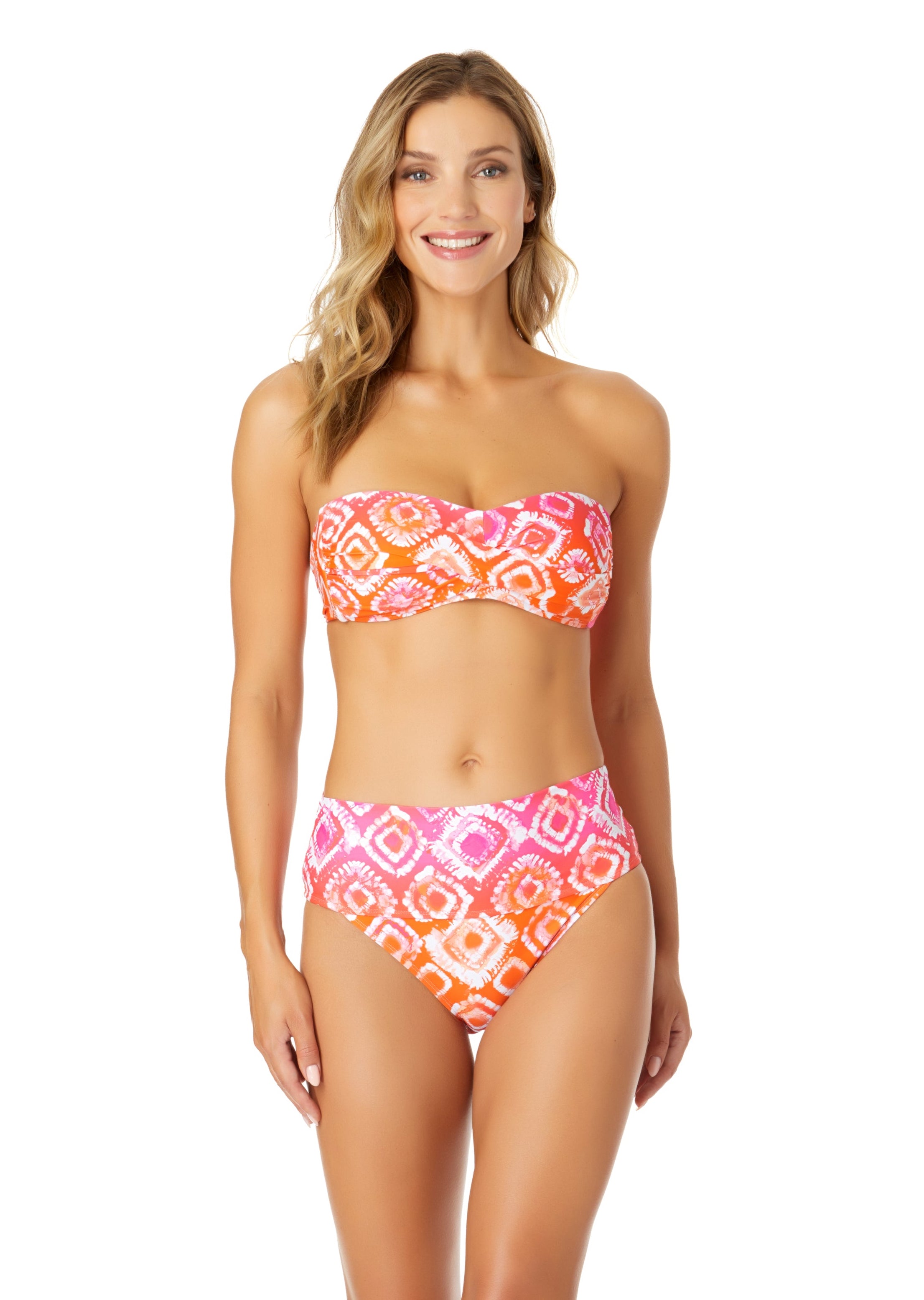 ANNE COLE Women's Tie Dye Foulard Twist Bandeau Bikini Swim Top